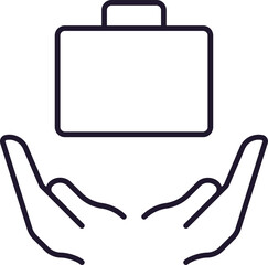 Briefcase above Open Hands Outline Simple Linear Image Collection. Editable Stroke. Perfect for Web Sites, Books, Cards, Apps