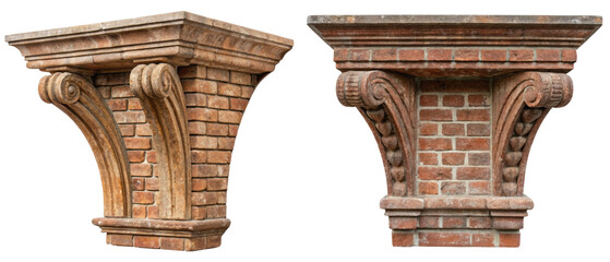Architectural corbels with classic brick detailing isolated with transparent background