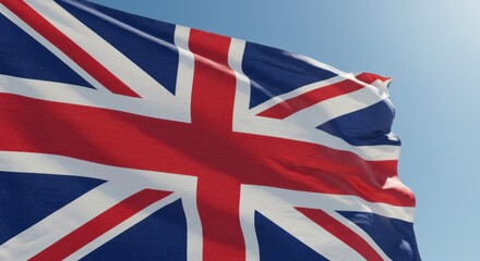 United Kingdom Flag Waving Proudly Under a Clear Blue Sky A Stunning View of the British National Flag