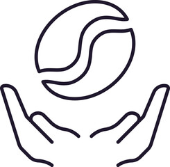 Coffee Bean above Open Hands Icon for Graphics, Concept, Apps
