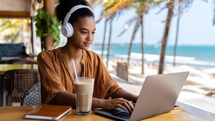 Fototapeta premium Woman Working Outdoors AI