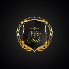 Best quality premium golden badges and labels vector set. Shield icon with laurel wreath vector set. Premium quality stamp, gold labels and best offer badges collection
