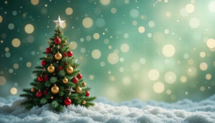 Obraz premium Elegant christmas tree dusted with fresh snow creating a magical winter wonderland scene