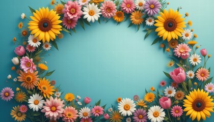 Fototapeta premium A beautifully crafted flower wreath adorned with colorful blooms celebrating nature's splendor