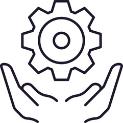 Cogwheel and Gear above Open Hands Outline Icon for Graphic Design, Web Sites, Cards, Books, Articles
