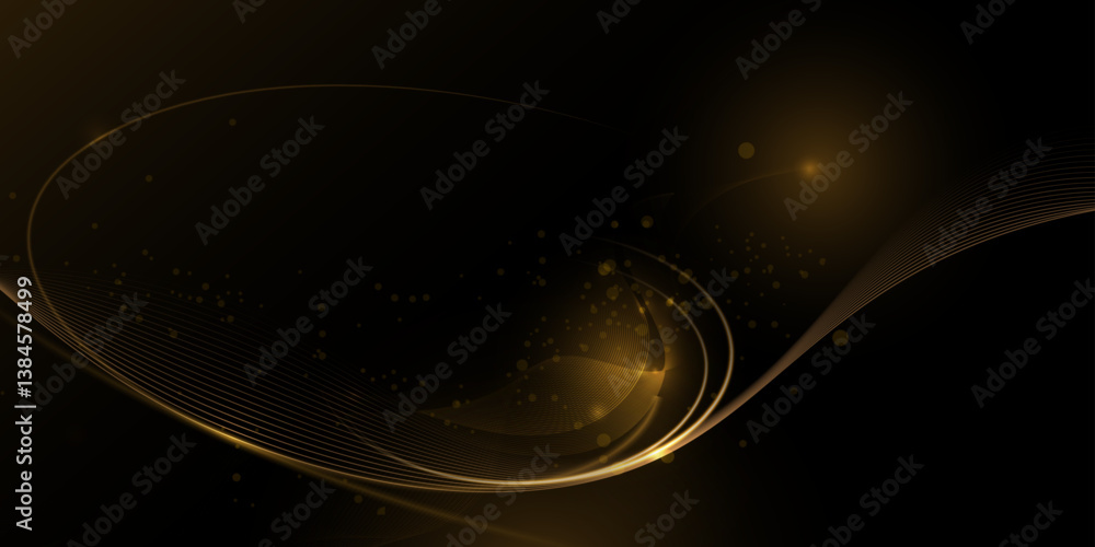 Leinwandbilder Illustration vector abstract chaos, gold wave line pattern, flow line and particle dot on dark color background. Modern futuristic, design for background. Digital high tech, energy technology concept