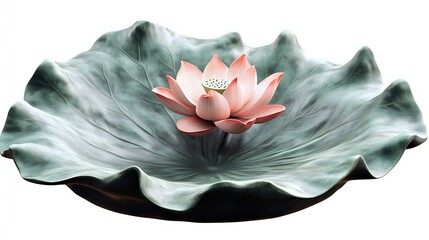 Obraz premium Elegant pink lotus flower on large green leaf with soft textures image