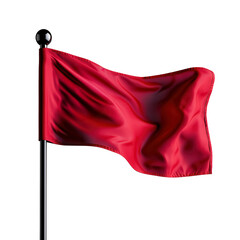 A vibrant red flag waving elegantly in the wind isolated against a transparent background.