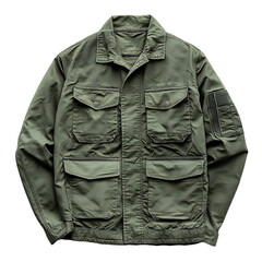 A Stylish Green Utility Jacket with Pockets Isolated on Transparent Background