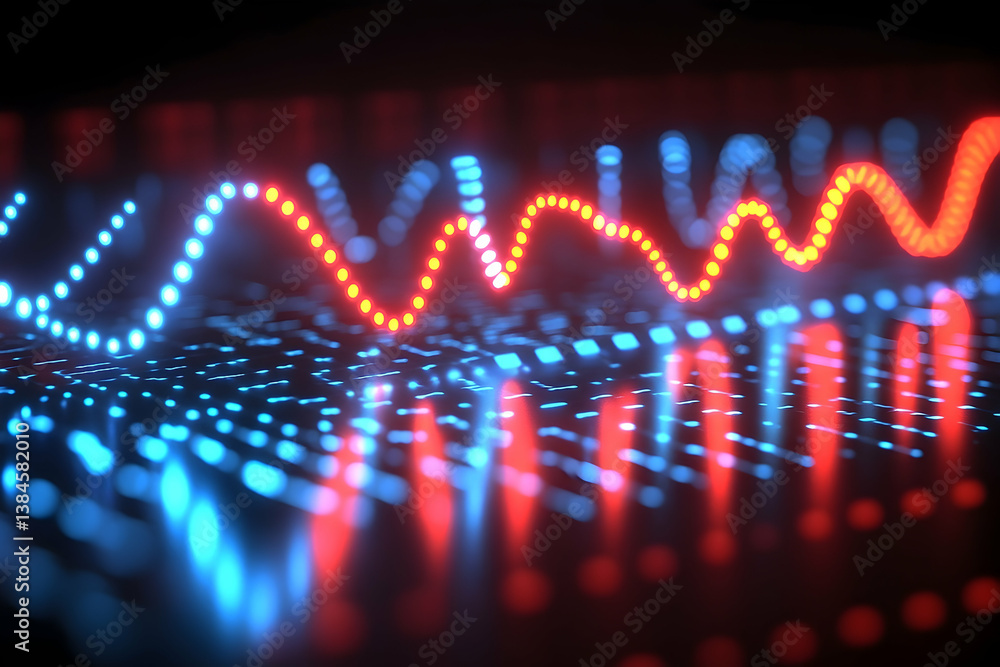 Poster illuminated data visualization with vibrant colors and dynamic patterns