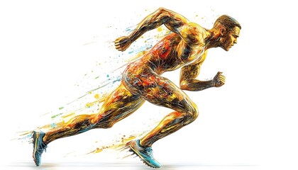 Dynamic Athlete Sprinting with Colorful Energy and Motion Effects