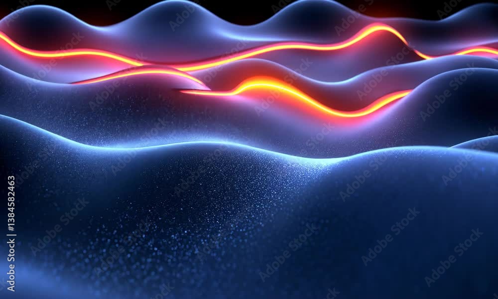 Poster abstract dynamic landscape with luminous lines for technology and science videos