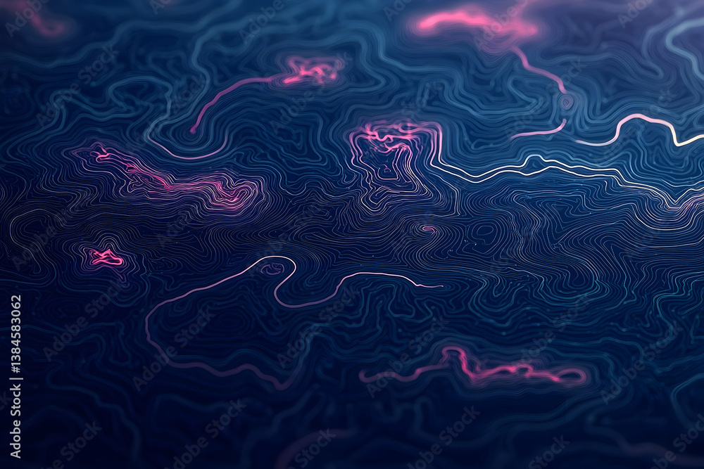 Poster detailed representation of contour lines with illuminating neon colors