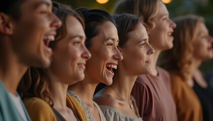 Obraz premium A diverse group of people from different ages and backgrounds singing together in harmony
