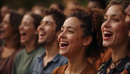 Fototapeta premium A diverse group of people from different ages and backgrounds singing together in harmony