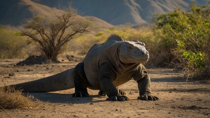 Fototapeta premium Komodo Dragon Walking in the Wild