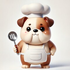 Cute cartoon dog chef holding a spatula, ready to cook delicious meals. 3D cartoon character