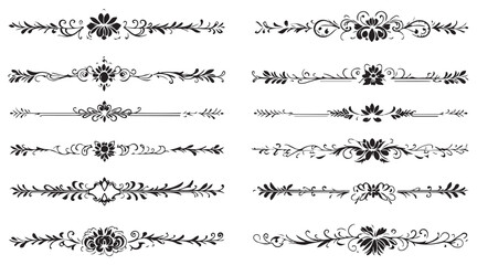 Obraz premium Elegant Floral Dividers Collection – Vintage Vector Ornaments, Decorative Line Breaks with Flowers – Black and White Design Set, Ornamental Flourish Borders – Classic Style Clipart for Designers