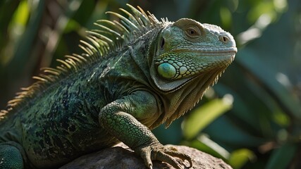 Obraz premium Green Iguana Close-Up Portrait