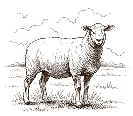 Hand Drawing Sheep Vintage Vector