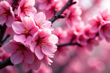 Obraz premium Bold pink sakura blossoms, densely packed repeating pattern, springtime, illustration, bright