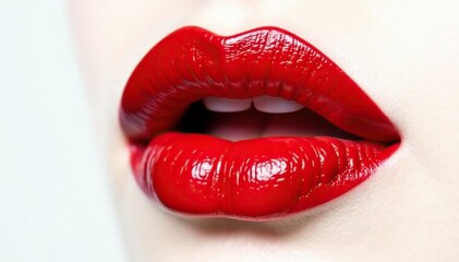 Obraz premium Bold red lip color against stark white backdrop , photography, shot, texture
