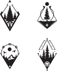 geometric mountain and tree silhouette design,