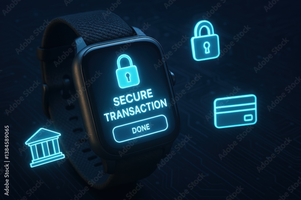 Aufkleber smartwatch secure transaction: a cutting-edge smartwatch displaying 