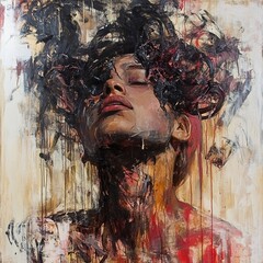 Abstract Female Portrait: A Study in Passion and Chaos