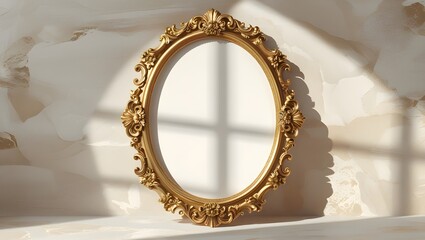 Vintage Oval Baroque Gold Photo Frame with Ornate Victorian Border – Transparent Background Decorative Frame for Art and Photography, Generative AI