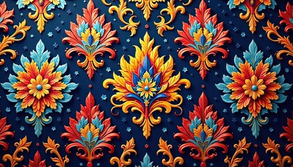 Bold symmetrical damask, large scale paisley motifs, arabesque, pattern, print