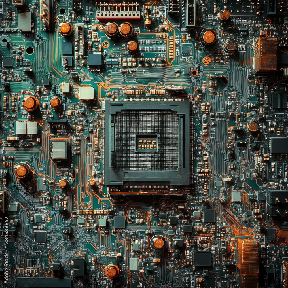 Aufkleber detailed macro view of a modern computer motherboard with intricate circuitry and central processing