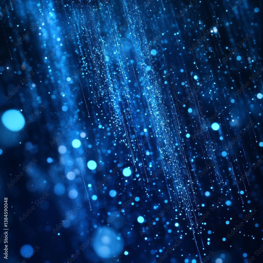 Poster Ephemeral Blue Cascade: A Dazzling Display of Light and Movement in an Abstract Digital Realm