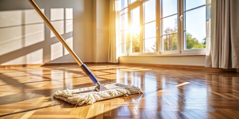 Clean parquet floor with mop in sunlit room, room, parquet,  room, parquet, wood