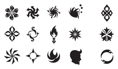 Obraz premium Business company icon symbol abstract geomatic shape logo decorative flower botanical outline spiral energy whirl texture vintage set circle leaf fire water bird wing modern swirl pattern 