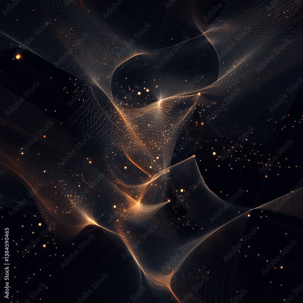 Aufkleber golden threads of cosmos: abstract lines and lights in a dreamy nightscape.