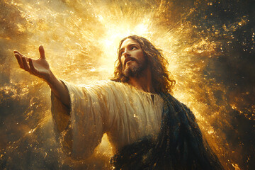 Digital painting of Jesus Christ with a serene expression with a concept of resurrection