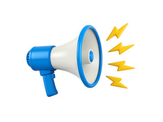 3D Blue and White Megaphone with Yellow Lightning


