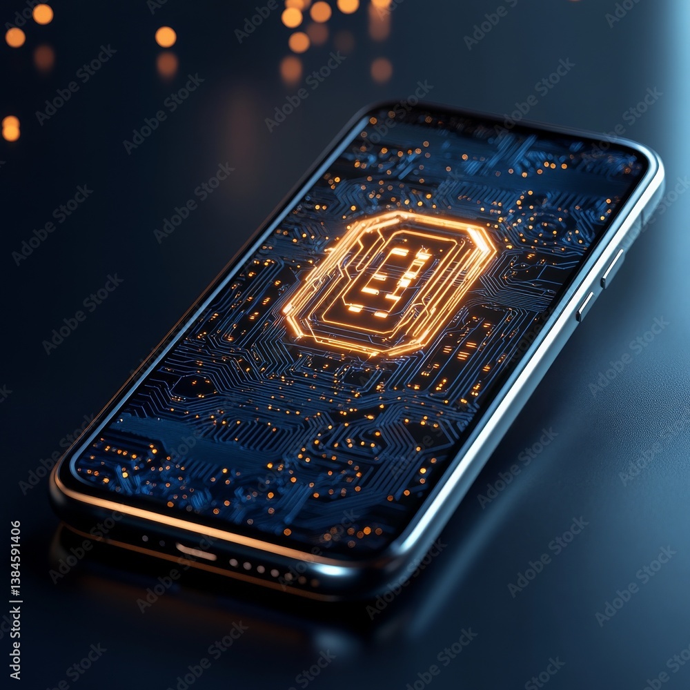 Aufkleber smart phone with glowing circuit board design, technology and connectivity concepts visualized