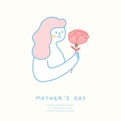 Mother's day template with mother holding carnation illustration.