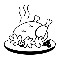 A hand drawn icon of roasted meat plate 

