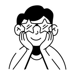 A character wearing star glasses, doodle icon 
