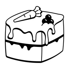 A hand drawn style icon of a carrot cake 
