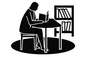 Reading Alone at a Quiet Library Table Illustration


