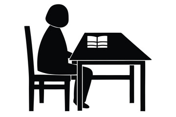 Fototapeta premium Reading Alone at a Quiet Library Table Illustration