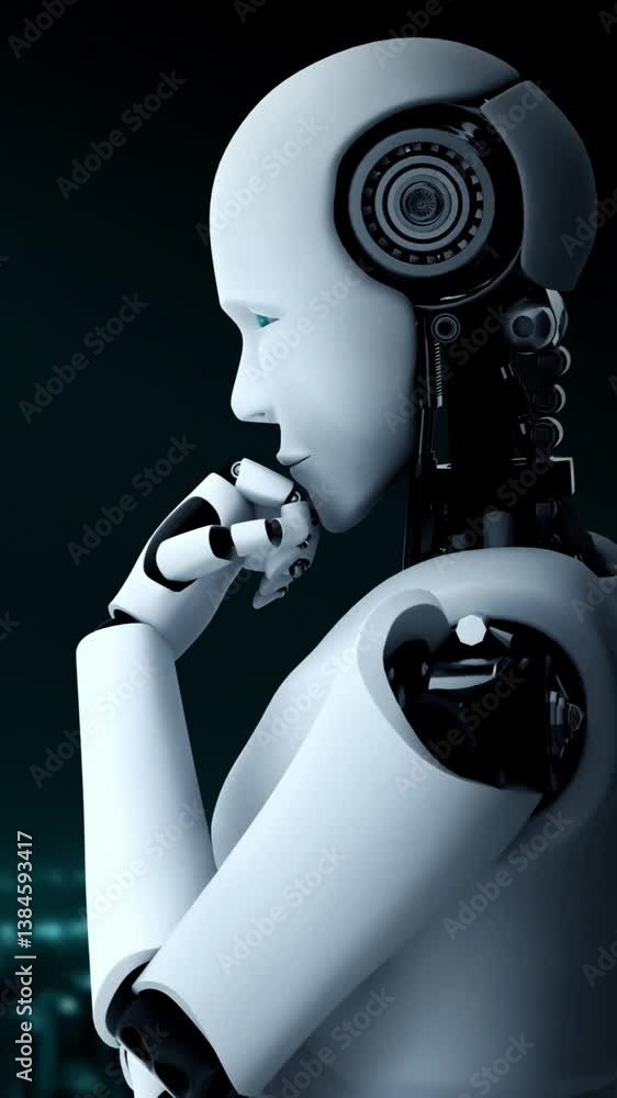 Poster ai robot huminoid uses cloud computing technology to store data on online server . futuristic concep