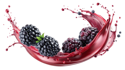 Blackberry juice splash in curved motion isolated on white background, fresh fruit drink
