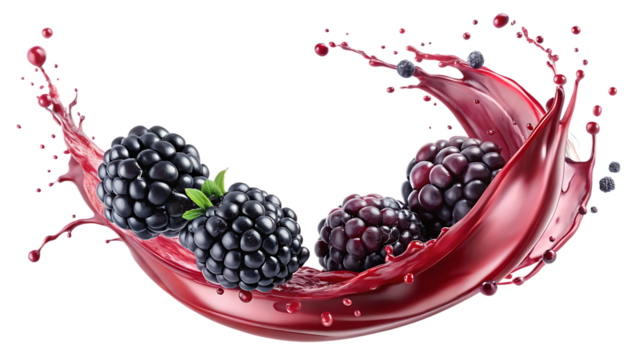 Blackberry juice splash in curved motion isolated on white background, fresh fruit drink