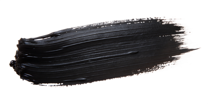 Black color paint smear isolated on white background with bold brush texture