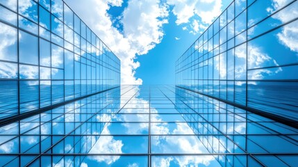 Fototapeta premium Modern glass skyscrapers reflecting a vibrant sky